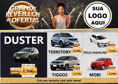 Modelo de Encarte para Encarte A4 Horizontal com o tema Grande Réveillon de Ofertas para Concessionaria de Carros