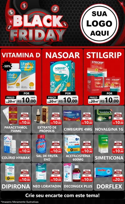 Modelo de Encarte para Encarte Grande com o tema Black Friday para Farmácia