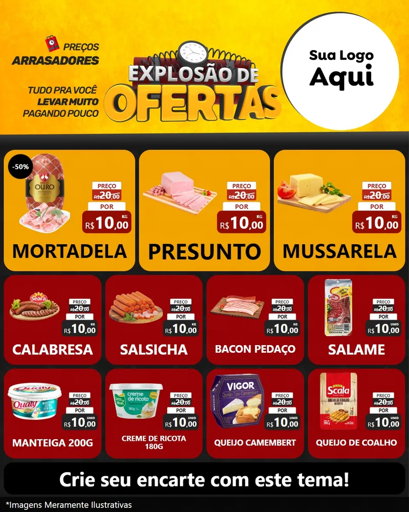 Modelo de Rede Social para Feed Instagram com o tema Explosão de Ofertas para Frios e Laticínios