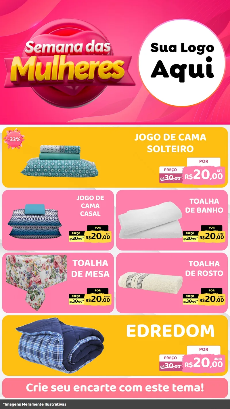 Modelo de TV para TV Vertical com o tema Semana das Mulheres para Cama, Mesa e Banho