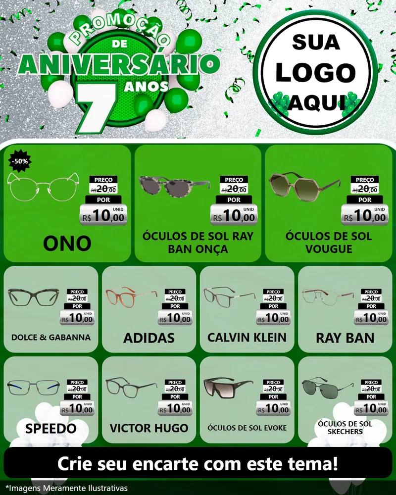 Modelo de Rede Social para Feed Instagram com o tema Promoção de Aniversário - 7 Anos para Óticas