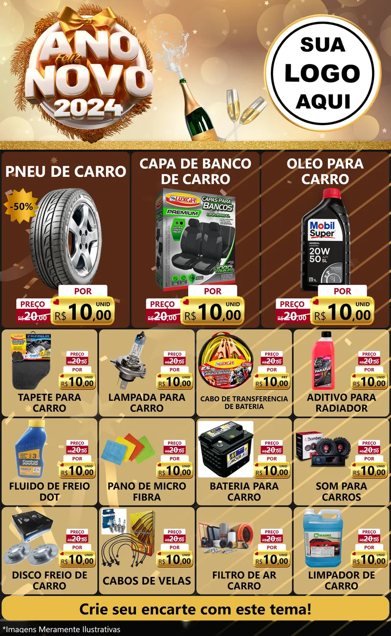 Modelo de Encarte para Encarte Grande com o tema Feliz Ano Novo 2027 para Auto peças