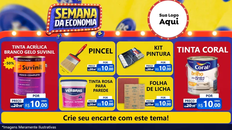 Modelo de TV para TV Horizontal com o tema Semana da Economia para Tintas e Ferramentas