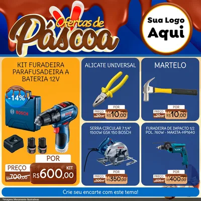 Modelo de Rede Social para Feed Facebook com o tema Ofertas de Páscoa para Maquinas e Ferramentas