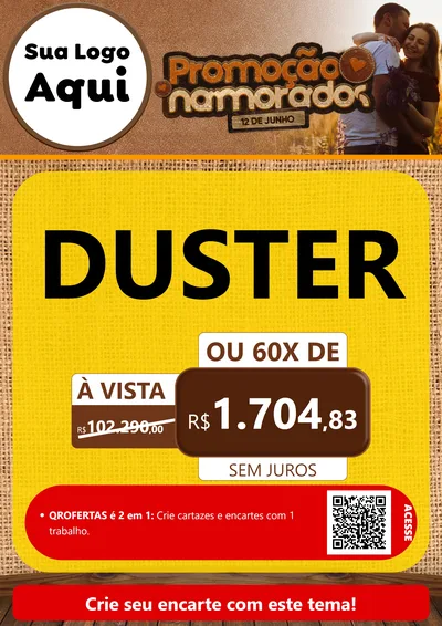 Modelo de Cartaz para Cartaz A4 Vertical com o tema Promoção Namorados para Concessionaria de Carros