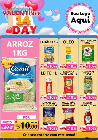 Modelo de Encarte para Encarte A4 Vertical com o tema Valentine's Day para Supermercado