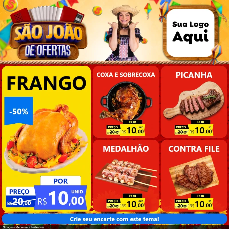 Modelo de Rede Social para Feed Facebook com o tema São João de Ofertas para Assados