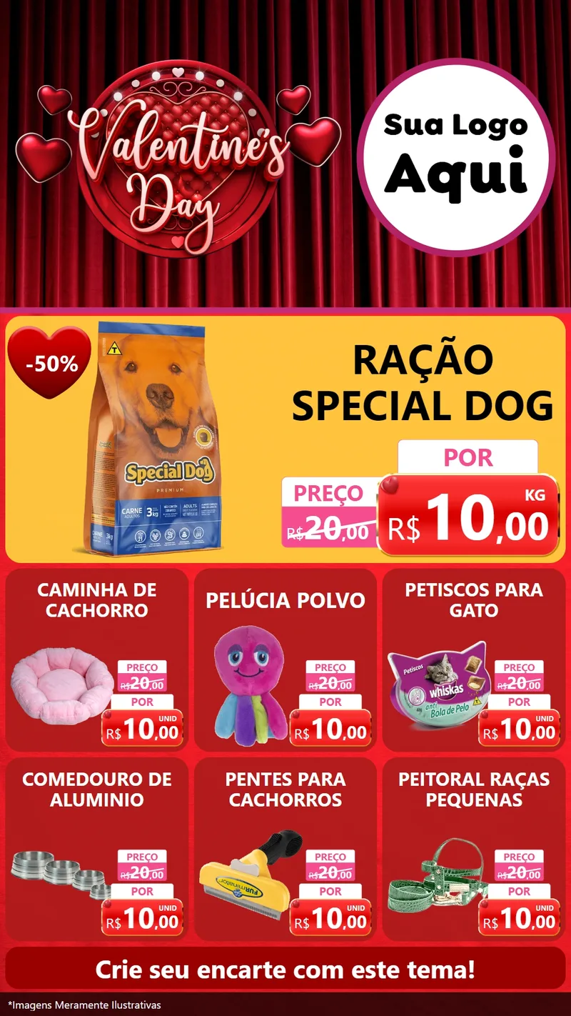 Modelo de Rede Social para Stories com o tema Valentine's Day para Pet Shop