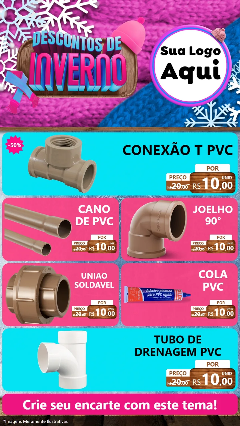 Modelo de TV para TV Vertical com o tema Descontos de Inverno para Tubos e conexões
