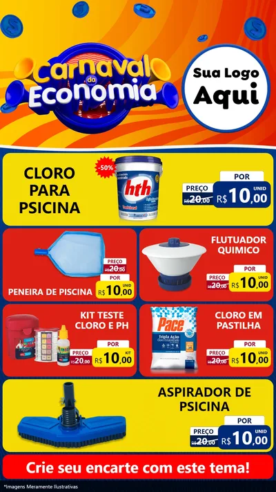 Modelo de TV para TV Vertical com o tema Carnaval da Economia para Produtos para Piscina