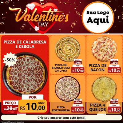Modelo de Rede Social para Feed Facebook com o tema Valentine's Day para Pizzaria