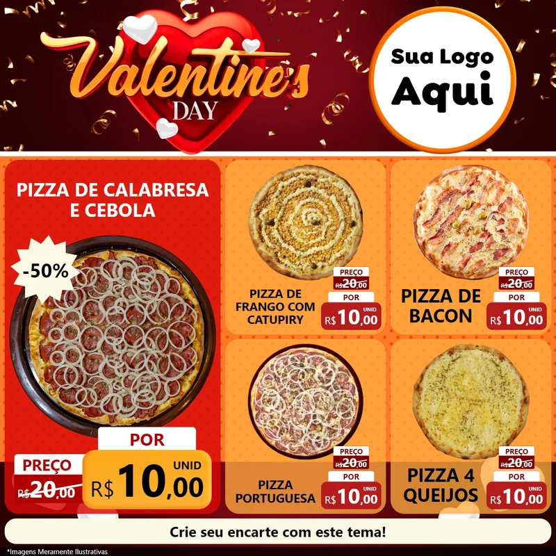Modelo de Rede Social para Feed Facebook com o tema Valentine's Day para Pizzaria