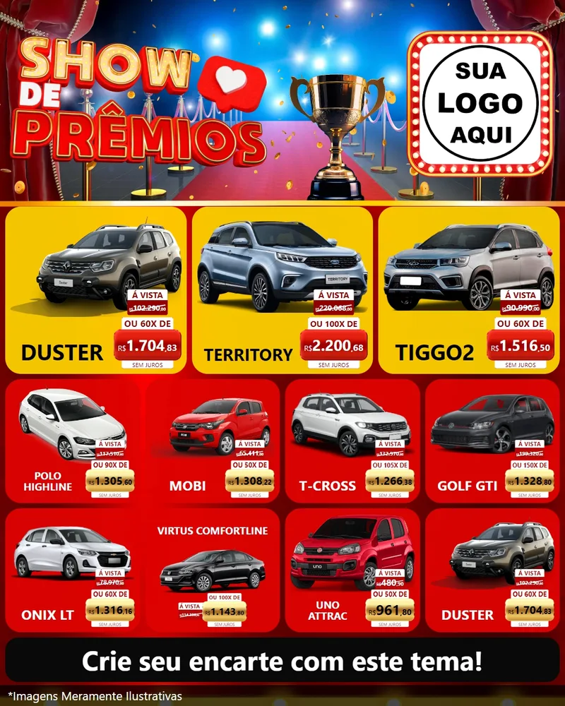 Modelo de Rede Social para Feed Instagram com o tema Show de Prêmios para Concessionaria de Carros