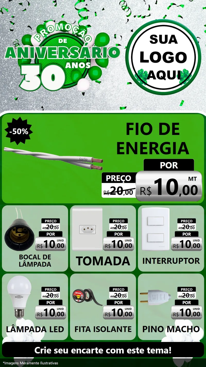 Modelo de Rede Social para Stories com o tema Promoção de Aniversário - 30 Anos para Materiais Elétricos