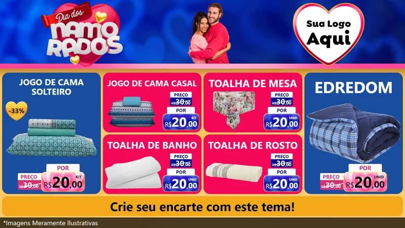 Modelo de TV para TV Horizontal com o tema Dia dos namorados para Cama, Mesa e Banho