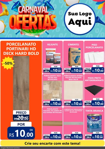 Modelo de Encarte para Encarte A4 Vertical com o tema Carnaval de Ofertas para Pisos e revestimentos