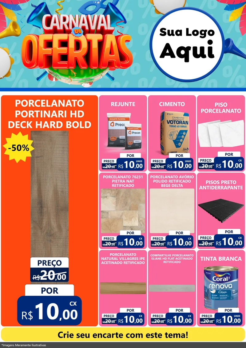 Modelo de Encarte para Encarte A4 Vertical com o tema Carnaval de Ofertas para Pisos e revestimentos
