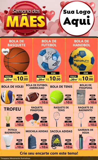 Modelo de Encarte para Encarte Grande com o tema Semana das Mães para Artigos Esportivos