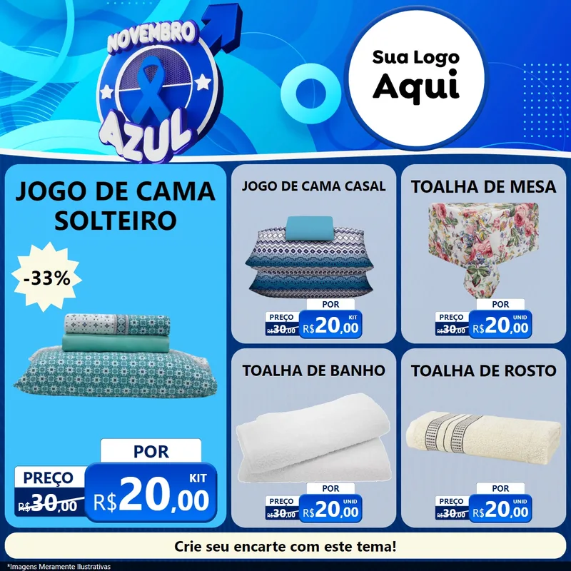 Modelo de Rede Social para Feed Facebook com o tema Novembro Azul para Cama, Mesa e Banho