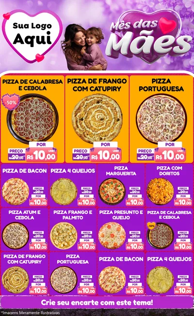 Modelo de Encarte para Encarte Grande com o tema Mês das Mães para Pizzaria