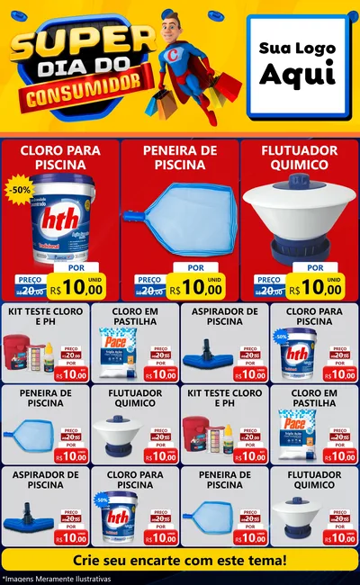 Modelo de Encarte para Encarte Grande com o tema Super Dia do Consumidor para Produtos para Piscina