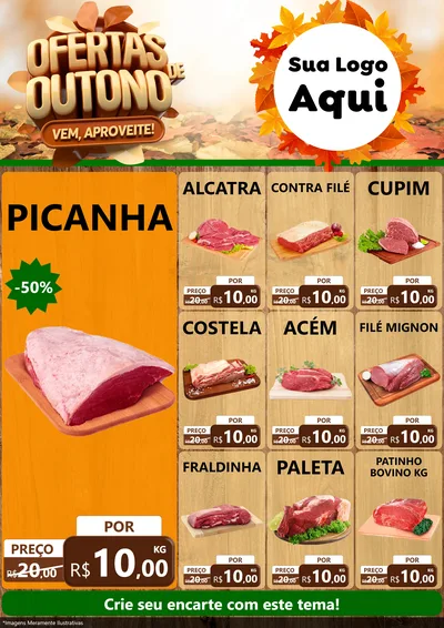 Modelo de Encarte para Encarte A4 Vertical com o tema Ofertas de Outono - Vem, Aproveite! para Açougue