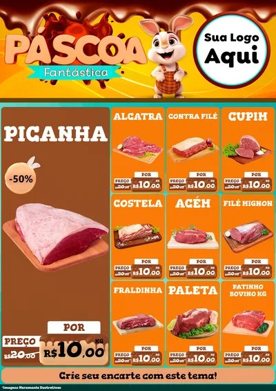 Modelo de Encarte para Encarte A4 Vertical com o tema Páscoa Fantástica para Açougue