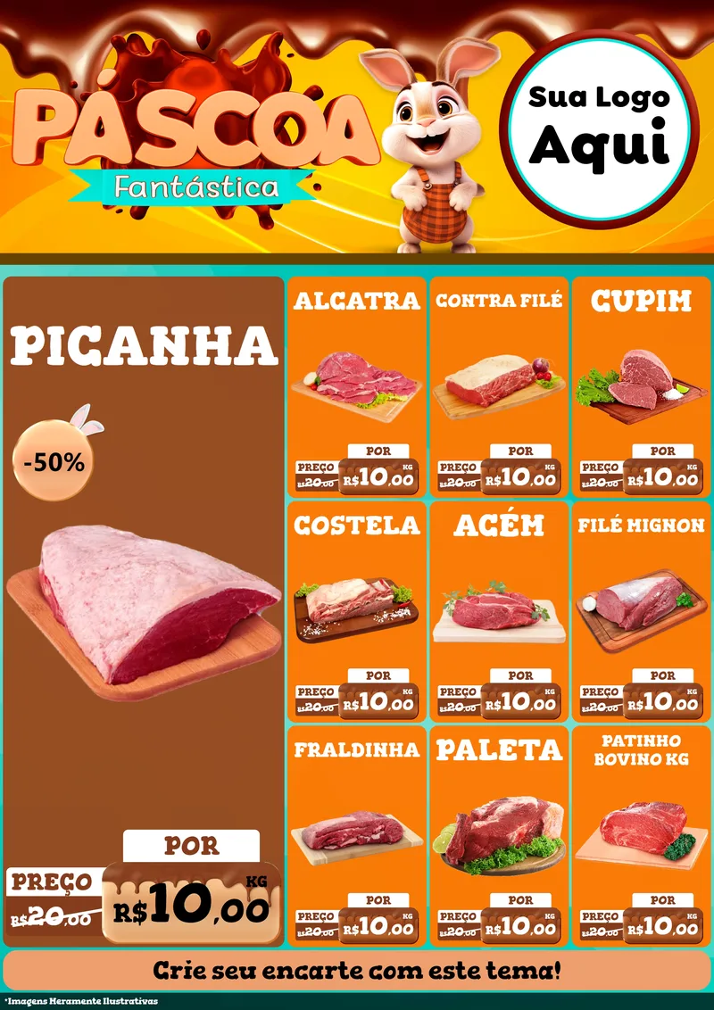 Modelo de Encarte para Encarte A4 Vertical com o tema Páscoa Fantástica para Açougue