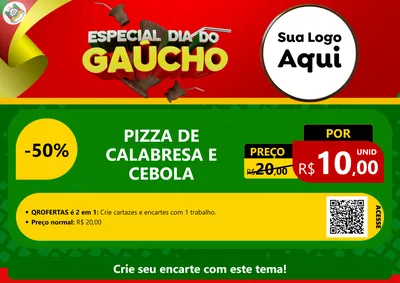 Modelo de Cartaz para Cartaz A4 Horizontal com o tema Especial Dia do Gaúcho para Pizzaria