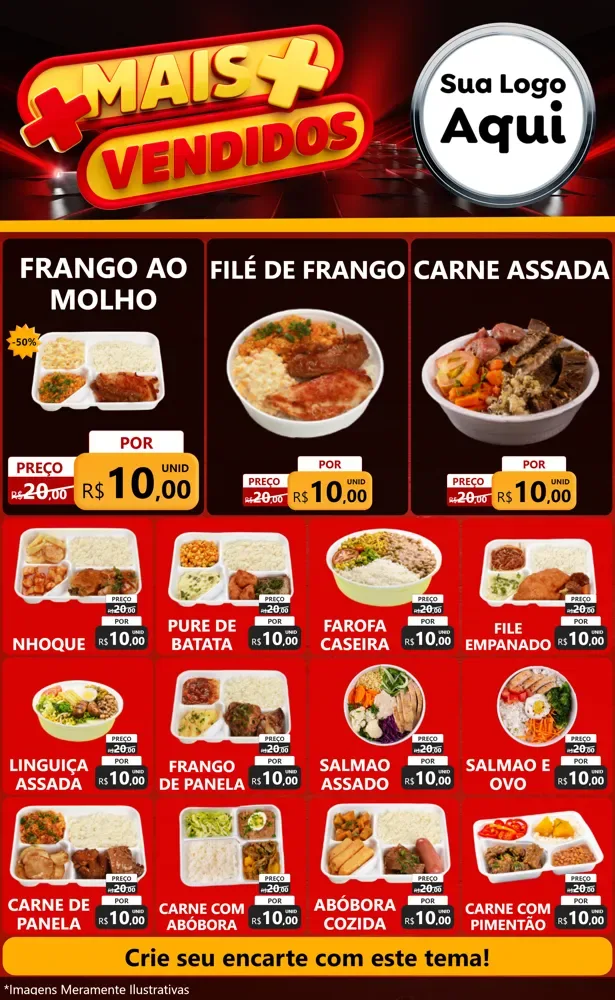 Modelo de Encarte para Encarte Grande com o tema Mais Vendidos para Restaurante