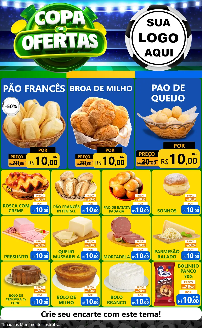 Modelo de Encarte para Encarte Grande com o tema Copa de Ofertas para Padaria