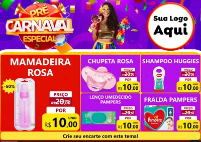 Modelo de Encarte para Encarte A4 Horizontal com o tema Pré-Carnaval Especial para Bebês
