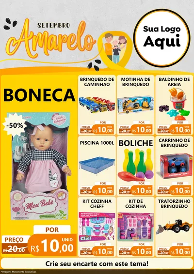 Modelo de Encarte para Encarte A4 Vertical com o tema Setembro Amarelo para Brinquedos