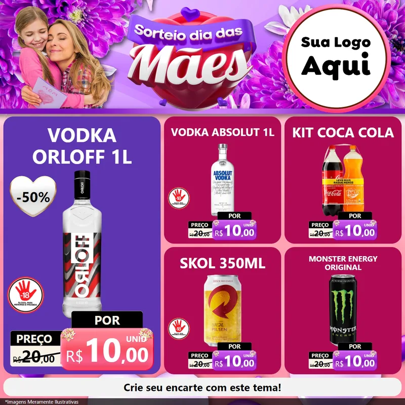 Modelo de Rede Social para Feed Facebook com o tema Sorteio Dia das Mães para Distribuidora de bebidas