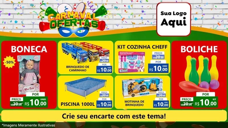 Modelo de TV para TV Horizontal com o tema Carnaval de Ofertas para Brinquedos