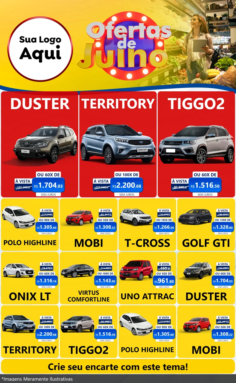 Modelo de Encarte para Encarte Grande com o tema Ofertas de Julho para Concessionaria de Carros