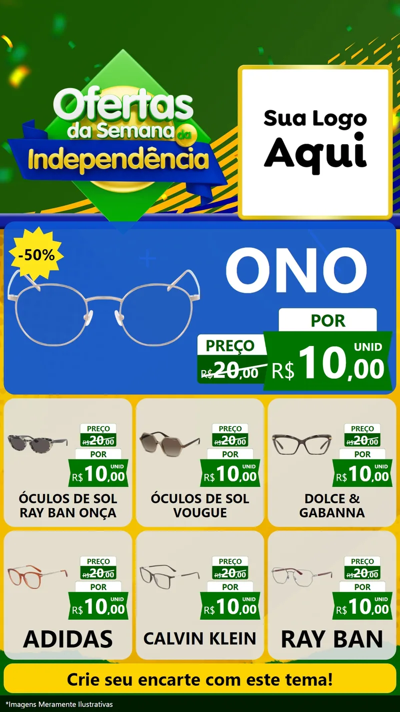 Modelo de Rede Social para Stories com o tema Ofertas da Semana da Independência para Óticas