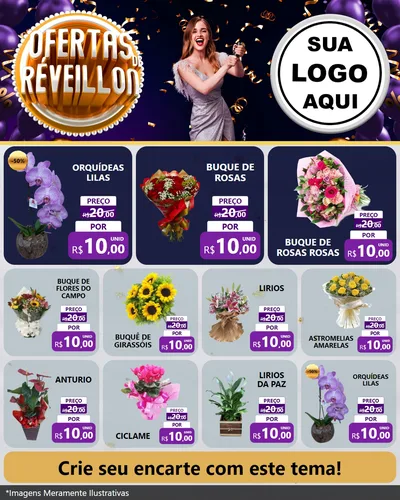 Modelo de Rede Social para Feed Instagram com o tema Ofertas de Réveillon para Floricultura e jardim
