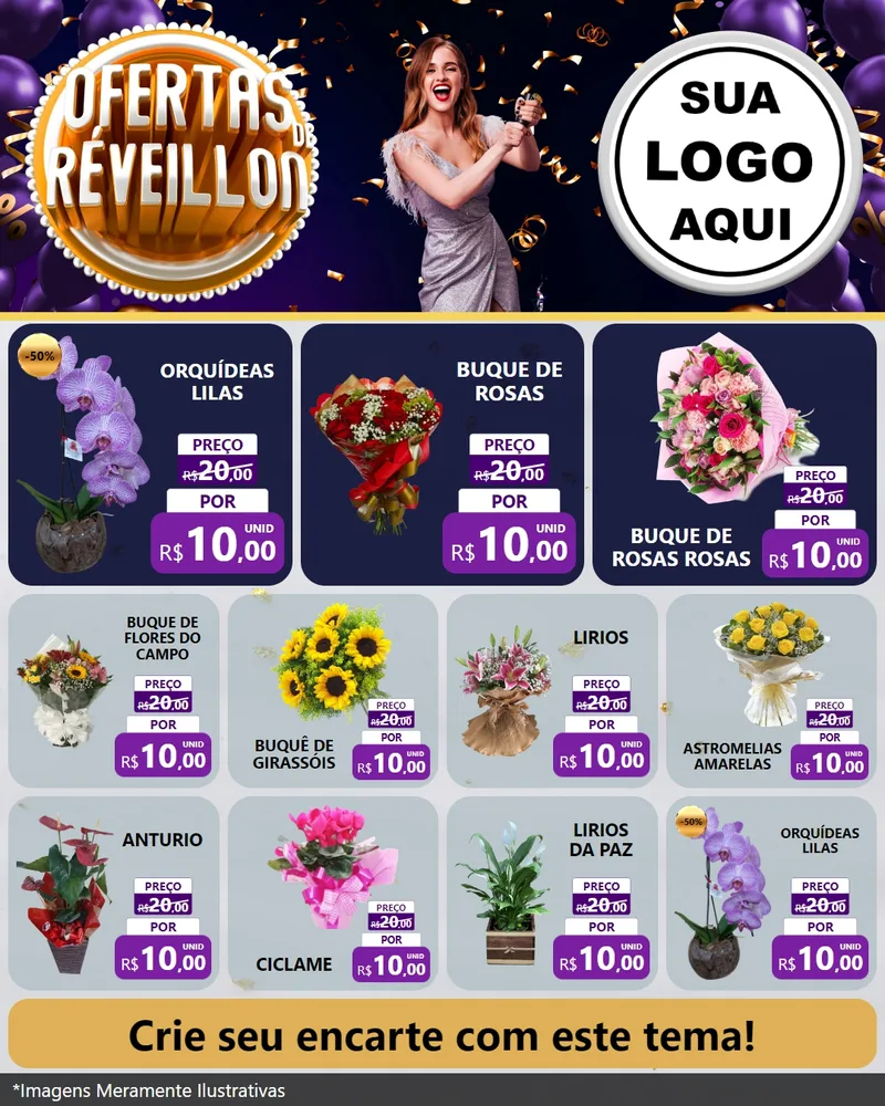 Modelo de Rede Social para Feed Instagram com o tema Ofertas de Réveillon para Floricultura e jardim
