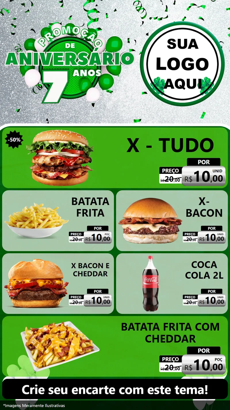 Modelo de TV para TV Vertical com o tema Promoção de Aniversário - 7 Anos para Hamburgueria