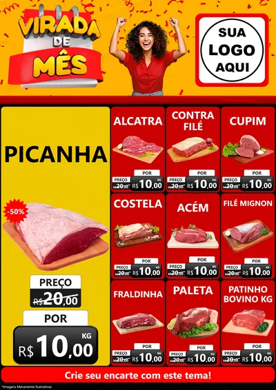 Modelo de Encarte para Encarte A4 Vertical com o tema Virada de Mês para Açougue