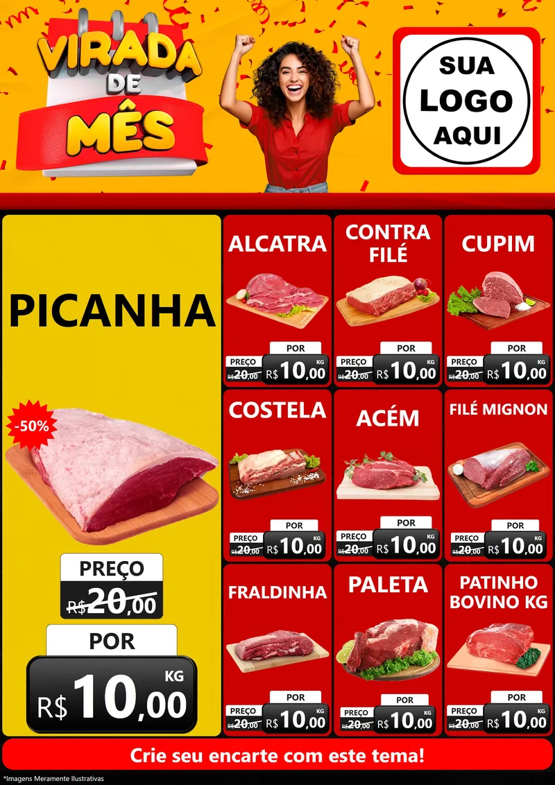 Modelo de Encarte para Encarte A4 Vertical com o tema Virada de Mês para Açougue