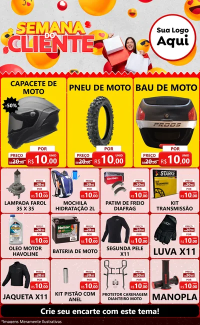 Modelo de Encarte para Encarte Grande com o tema Semana do Cliente para Moto peças