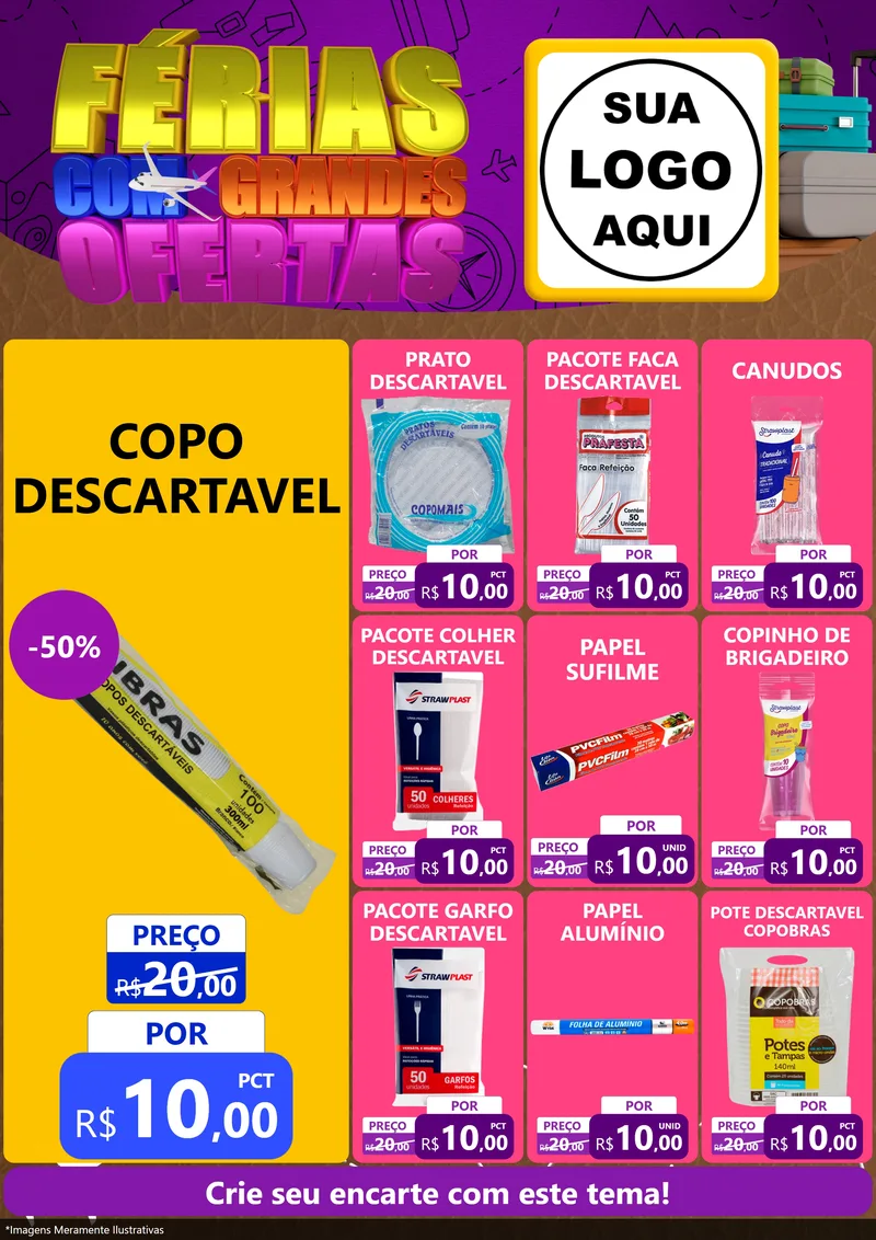 Modelo de Encarte para Encarte A4 Vertical com o tema Férias com Grandes Ofertas para Embalagens