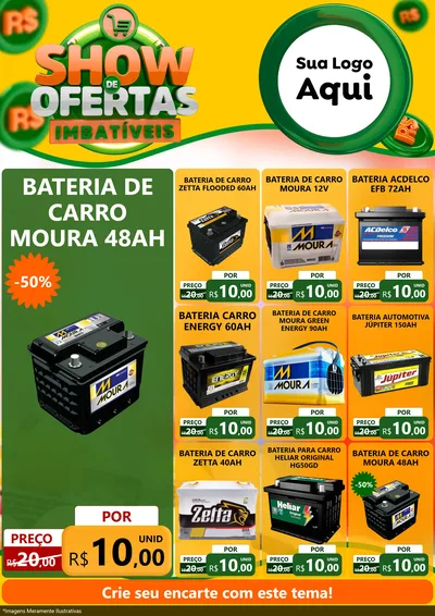 Modelo de Encarte para Encarte A4 Vertical com o tema Show de Ofertas Imbatíveis para Baterias Elétricas