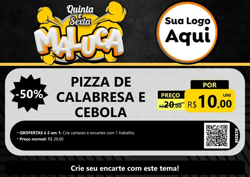 Modelo de Cartaz para Cartaz A4 Horizontal com o tema Quinta e Sexta Maluca para Pizzaria