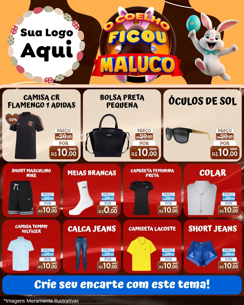Modelo de Rede Social para Feed Instagram com o tema O Coelho Ficou Maluco - Páscoa para Roupas e acessórios