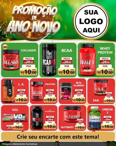 Modelo de Rede Social para Feed Instagram com o tema Promoção de Ano Novo para Suplementos alimentares