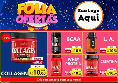 Modelo de Encarte para Encarte A4 Horizontal com o tema Folia de Ofertas para Suplementos alimentares