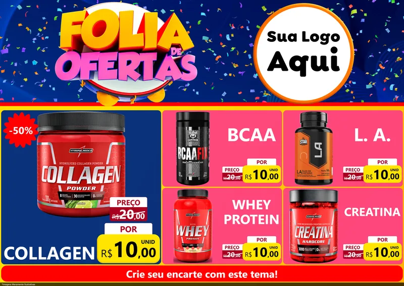 Modelo de Encarte para Encarte A4 Horizontal com o tema Folia de Ofertas para Suplementos alimentares